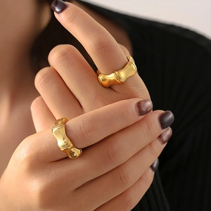Bague En Acier Inoxydable Design Bambou Texture De Vague Organique Irrégulière Bijoux De Mode Pour Femmes
