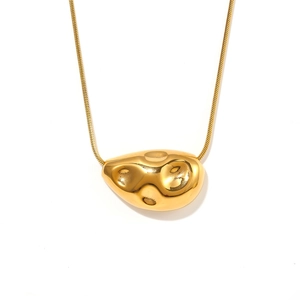 Gold geometric lava pendant necklace with sleek snake chain and mirror finish