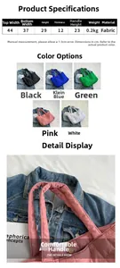 Detailed view of lightweight quilted tote bag dimensions and multi-color material options