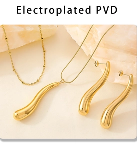 Détail de l'ensemble bijoux en acier inoxydable plaqué or PVD avec pendentif goutte