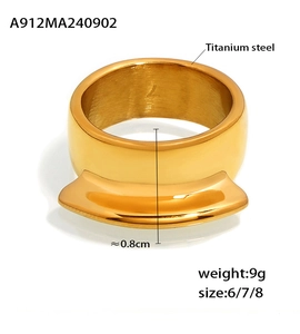 Detail showing 18k gold plated titanium steel ring with 0.8cm width and curved design