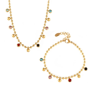 Parure en acier inoxydable doré 18 carats avec perles en verre coloré