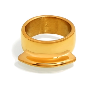 Polished 18k gold plated stainless steel geometric convex ring in a minimalist style