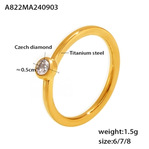 Détail de la bague en acier titane doré avec diamant tchèque de 0,5 cm incrusté
