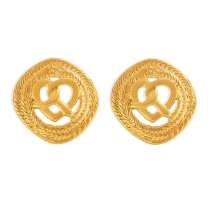 Vintage gouden hartvormige oorbellen met tarwepatroon textuur van roestvrij staal