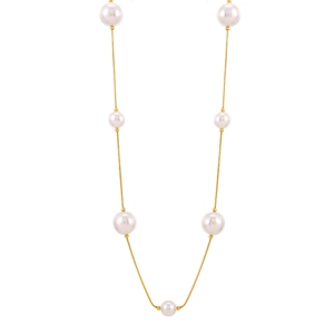 Sautoir en acier inoxydable doré PVD avec perles brillantes pour superposer sur pulls