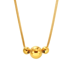 French style double-layered gold snake chain necklace with three polished round beads