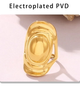 Macro detail of gold oval wave textured ring with high quality PVD electroplated finish