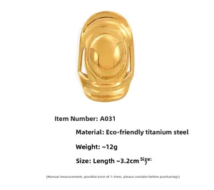 Detailed specs of the gold geometric titanium steel ring with 3.2cm length and 12g weight