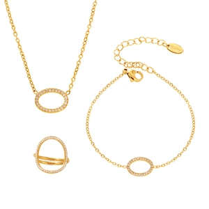 Parure de bijoux en acier inoxydable plaqué or 18 carats avec zircons et collier