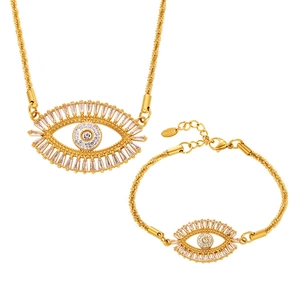 Evil Eye jewelry set with gold plated stainless steel necklace and bracelet set