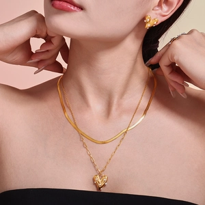 Gold Plated Stainless Steel Heart Imitation Artificial Pearl Jewelry Necklace Bracelet Earrings Ring Collection For Women Fashion