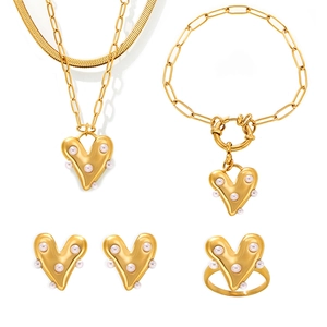 Lava heart jewelry set with pearls including necklace earrings bracelet and ring