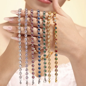 Bohemian Titanium Steel PVD Gold Plated Zirconia Jewelry Set Multicolor Round Stone Necklace Bracelet For Women Jewelry
