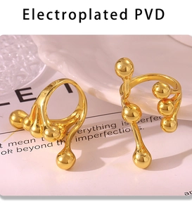 Detail showing the electroplated PVD 18K gold spheres on a polished open design ring