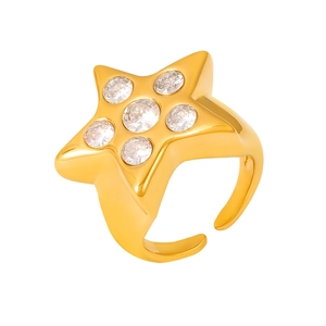 Elegante anillo de estrella dorado con circonitas, diseño minimalista abierto ajustable