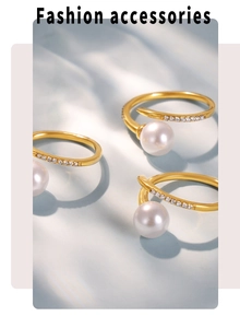 Detailed top view of gold-plated open rings with white pearls and sparkling zircon accents