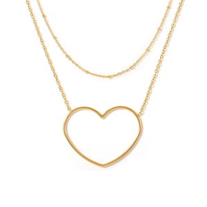Collana a doppio strato in acciaio inossidabile placcato oro 18K con cuore cavo