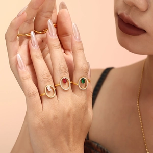 Luxury gold plated adjustable rings set with teardrop crystals in white red and green