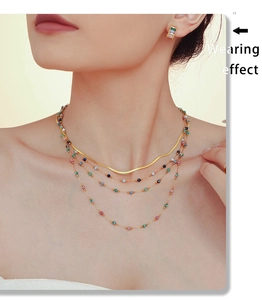 Lapis lazuli layered necklace set with gold snake chain and colorful stone beads