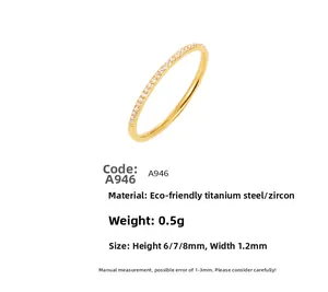 Detail of 1.2mm 18k gold plated titanium steel ring with micro-pave zircon inlay