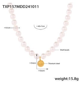 Detailed view of 0.5cm shell pearl necklace with 0.6cm titanium steel ball pendant