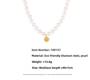 Baroque shell pearl necklace with golden titanium steel ball pendant detail and specs