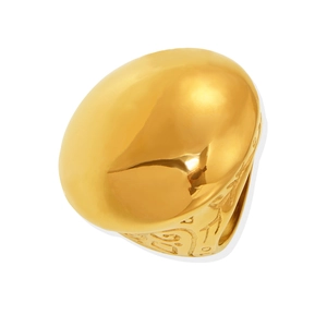 Anello minimalista placcato oro con superficie lucida e trama a rilievo in stile romano