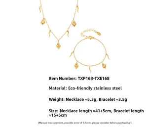 Detailed dimensions of 18K gold plated stainless steel heart and horn necklace set