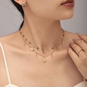 Stainless Steel Jewelry Layered Necklace And Bracelet With Sacred Heart Cornicello Horn Pendant For Women Fashion Jewelry