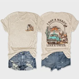 Γυναικείο American Vintage Western Cowgirl Κοντομάνικο T-Shirt Μείγμα Βαμβακιού Στρογγυλή Λαιμόκοψη I Got A Heart Like A Truck