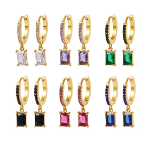 Set of six pairs of 18K gold plated square zircon drop earrings in various vibrant colors