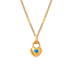Collar minimalista con candado de corazón bañado en oro de 18k y turquesa azulada