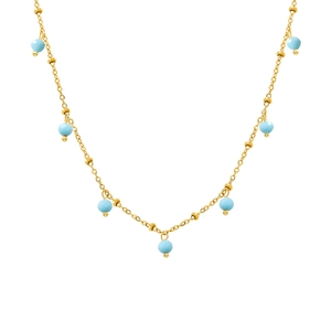 18K gold plated beaded chain necklace with small turquoise stones in a boho style