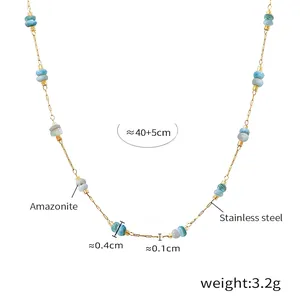 Collier en amazonite et acier inoxydable avec mesures détaillées et caractéristiques techniques