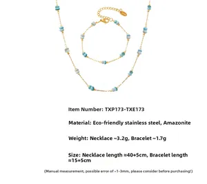 Detailed specs for stainless steel necklace and amazonite bead bracelet jewelry set