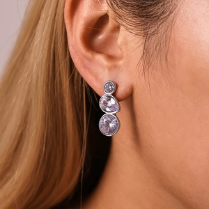 Minimalist stainless steel waterdrop stud earrings with three-stone zircon in 18K gold finish
