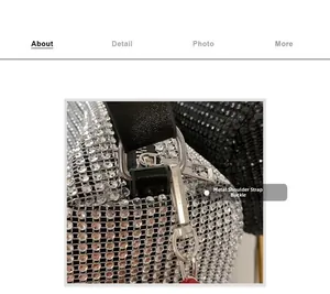 Macro shot of polished silver hardware buckle and rhinestones on women's shoulder bag
