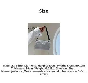 Silver rhinestone cylinder bag dimensions shown: 17cm width, 10cm height and 10cm depth