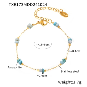 Spécifications détaillées de taille pour le bracelet en acier doré et amazonite