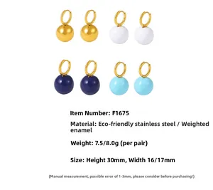 Detail specifications of stainless steel enamel spherical drop earrings in multiple colors