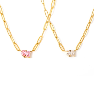 Collana in acciaio inossidabile placcato oro 18k con pendenti in zircone a cuore e quadrati