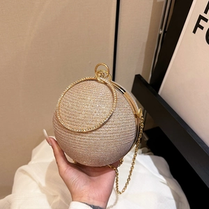 Détails du sac de soirée rond à strass étincelants avec poignée ronde en or champagne
