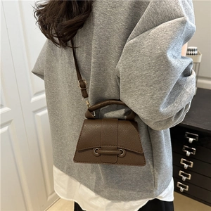Mini brown lychee pattern leather crossbody bag with chain strap and top handle