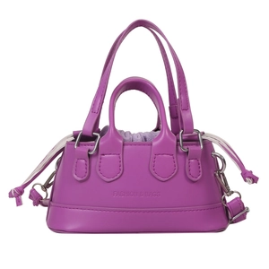 Purple fashion mini bucket bag with drawstring closure and silver metal hardware details