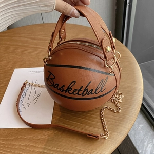 Sac Bandoulière Créatif en Forme de Basket pour Femme Petit Sac à Main Boule en Cuir PU avec Chaîne Dorée Mode Streetwear