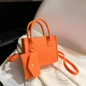 Women Fashion Felt Tote Bag Set Embossed Geometric Pattern Handbag With Mini Pouch Casual Crossbody Shoulder Bag Large Capacity