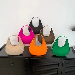 Krokodillenpatroon Vilt Hobo Tas Voor Vrouwen Trendy Halve Maan Schoudertas Effen Kleur Eenvoudige Mode Dagelijkse Handtas