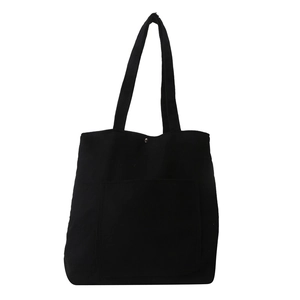 Large capacity black corduroy tote bag with front pocket and metal snap closure
