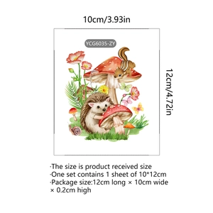 Detailed view of luminous cartoon hedgehog and mushroom wall stickers with size labels